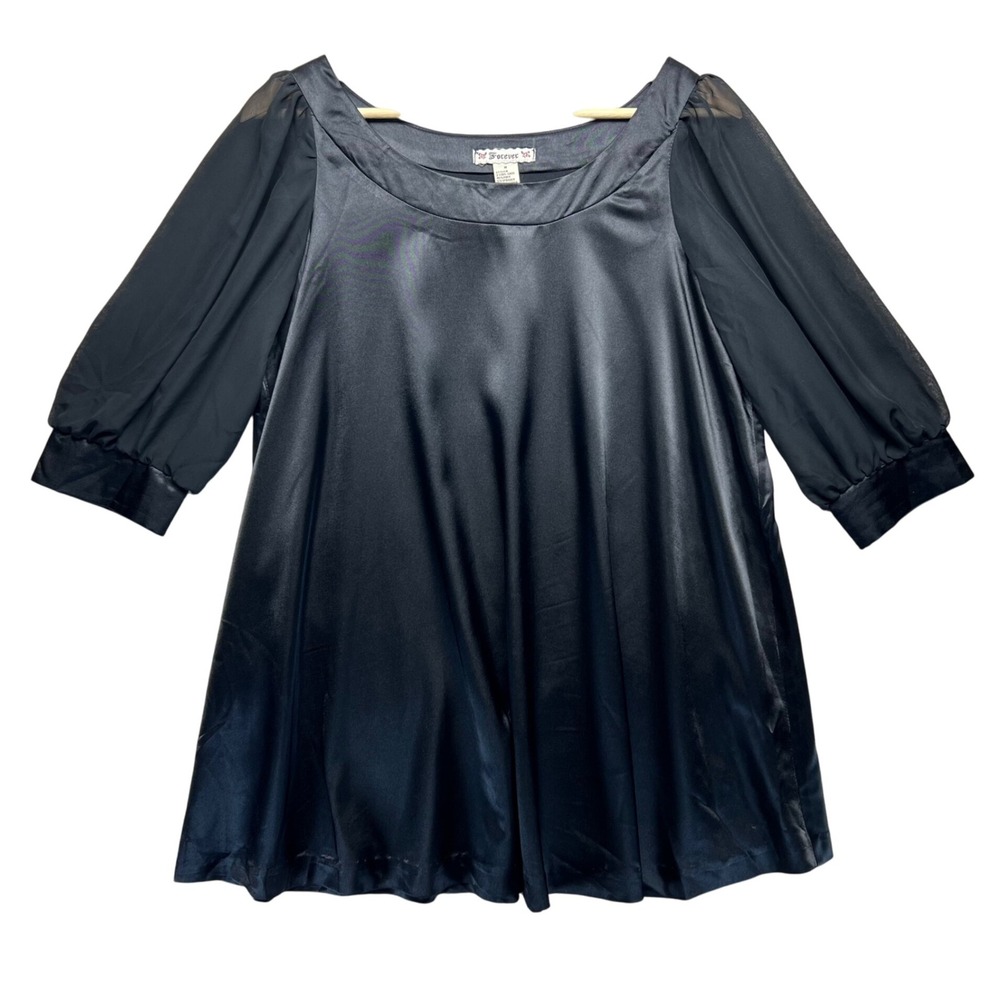 Black Satin blouse Sheer‎ Sleeve Whimisigoth Cocktail Career Glam Chic Medium
